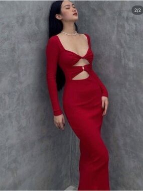 Women’s Red Cutout Long Sleeve Bodycon Dress